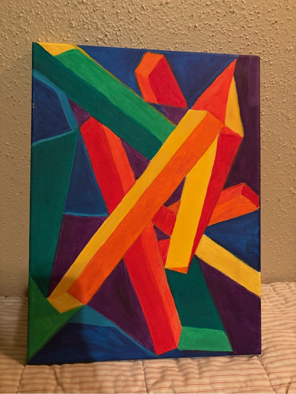 One of a Kind Abstract Geometric Oil Wall Art - Multicolor Modern Canvas